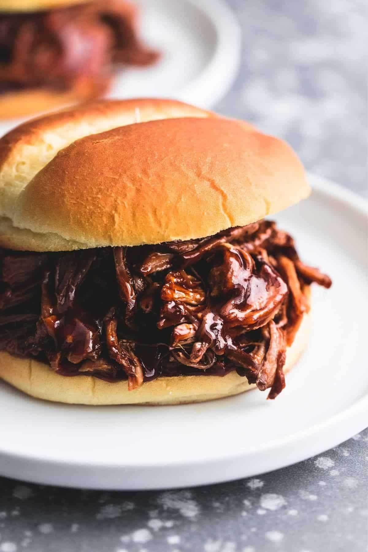 Barbecue sandwich on white plate
