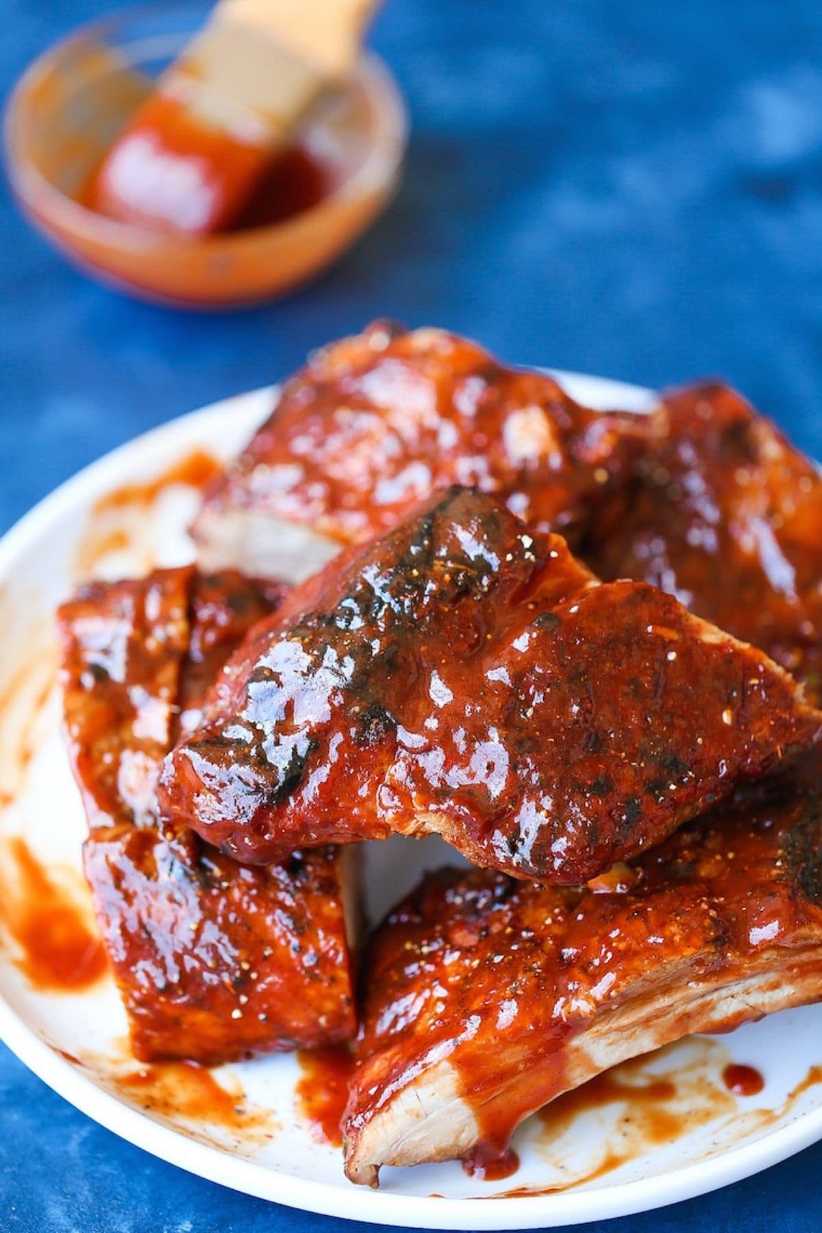 Barbecue ribs on white platter
