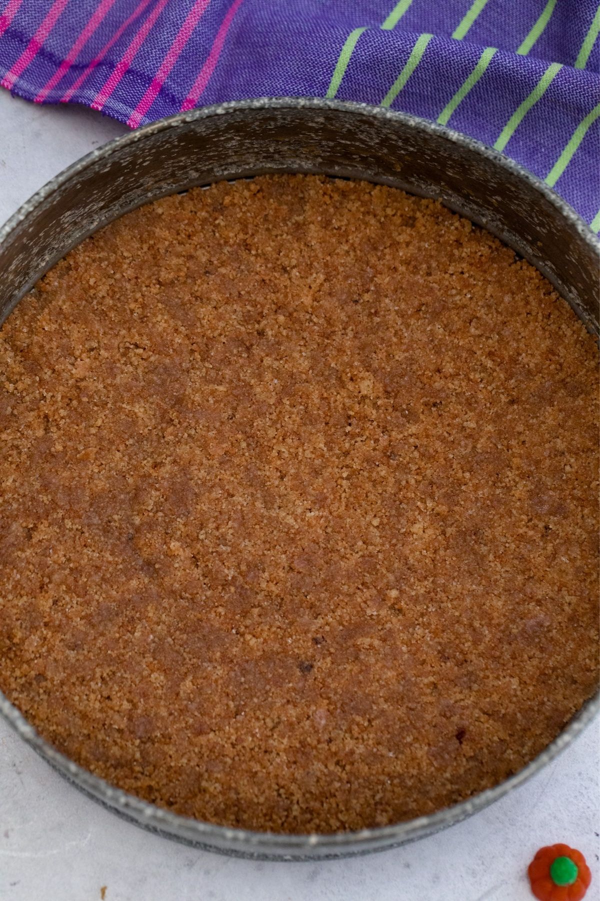 Springform pan with cookie crust in bottom