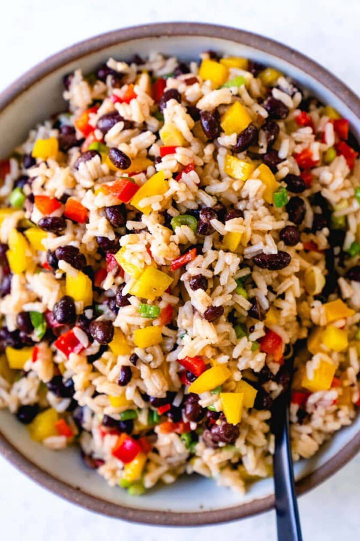 quinoa salad in bowl with black beans