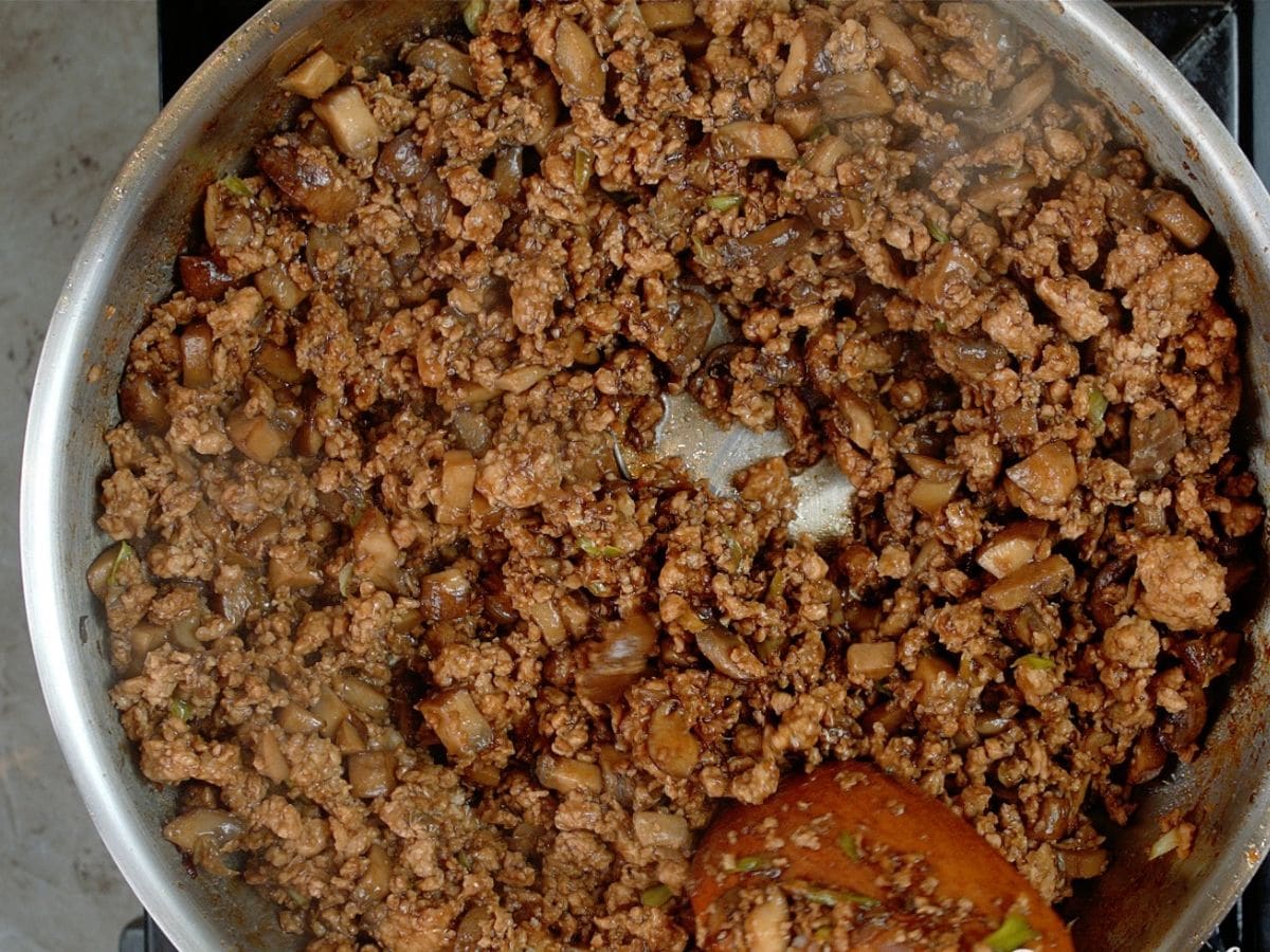Ground meat in skillet