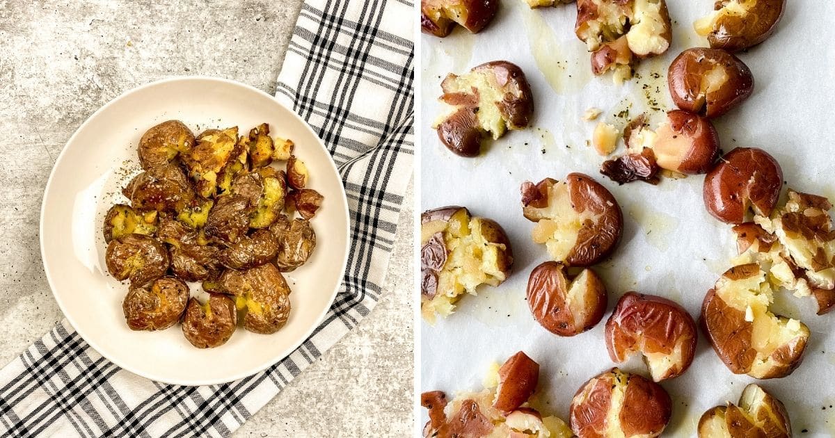 Garlic Herb Roasted Smashed Potatoes - Scrambled Chefs