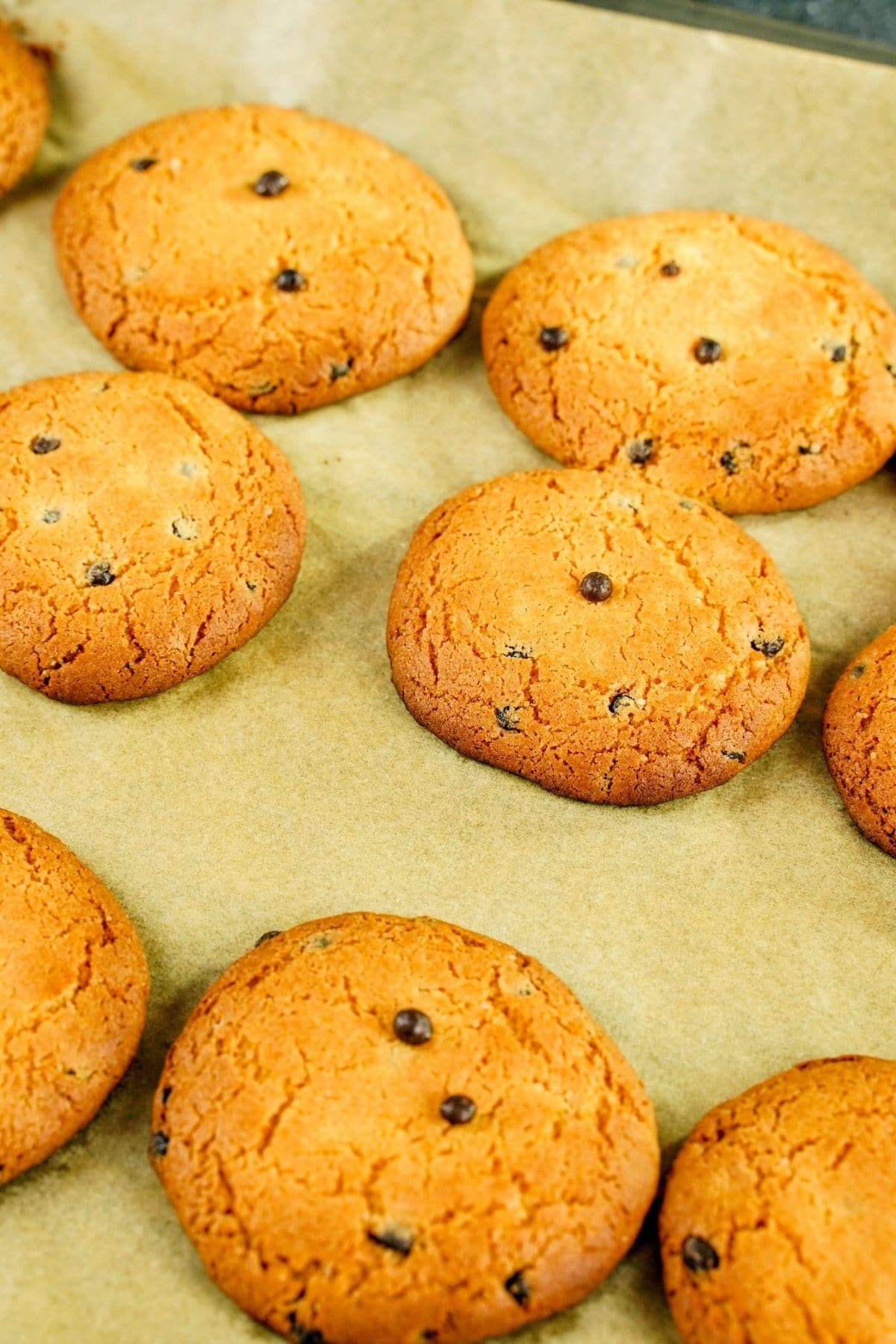 baked cookies on parchment paper lined baking sheet