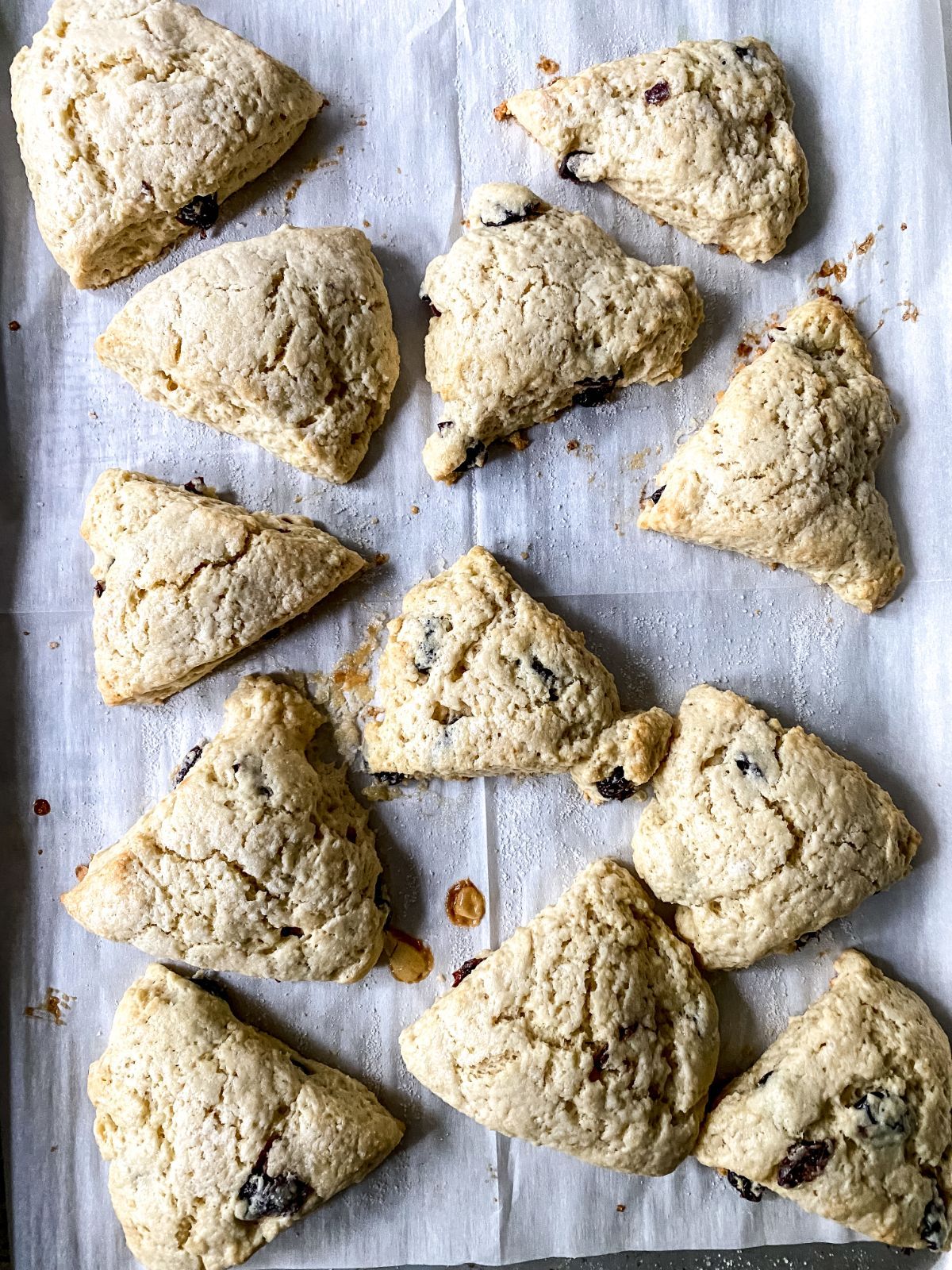 baked scones on parchment lined baking sheet
