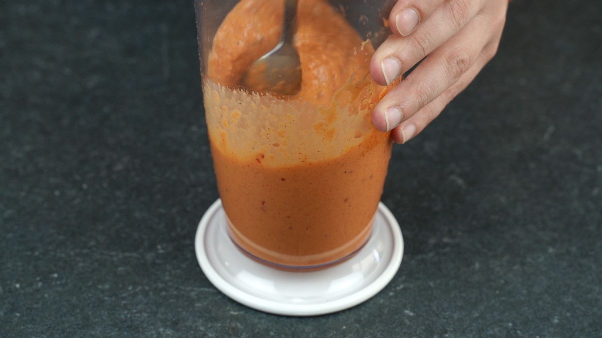 red sauce blending in blender