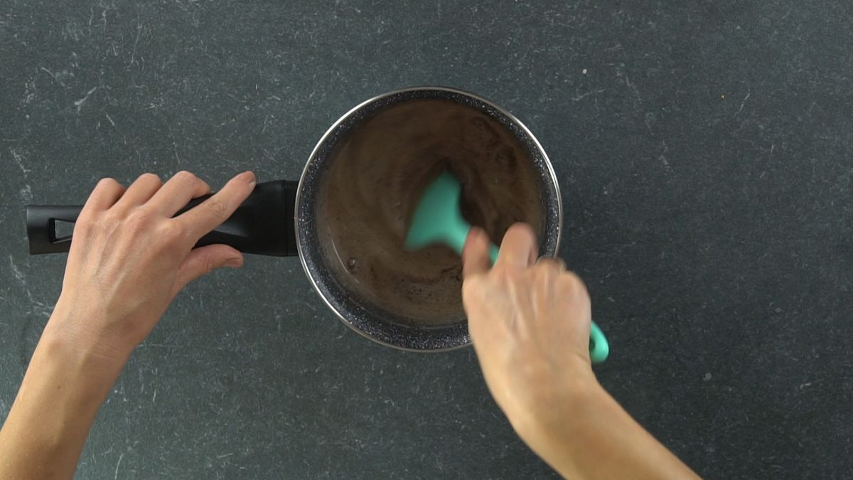 stirring chocolate in saucepan