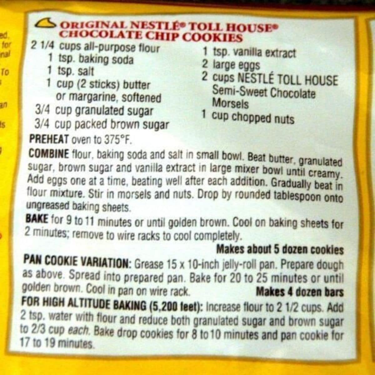 Chocolate chip cookie box recipe.