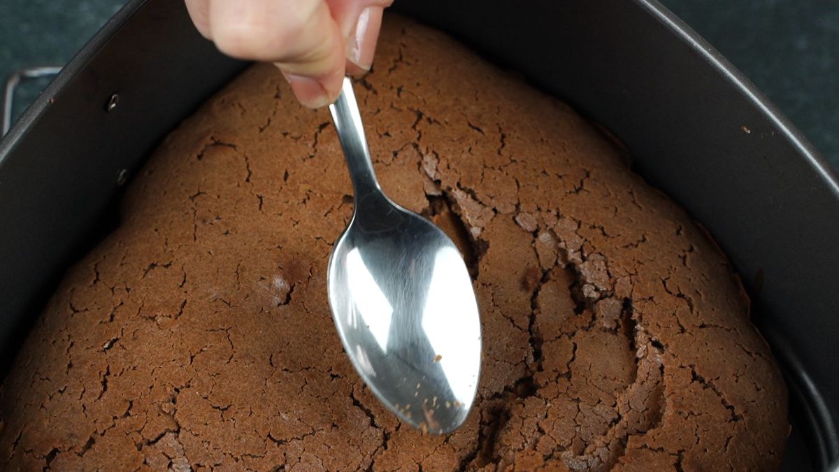 spoon in chocolate cake