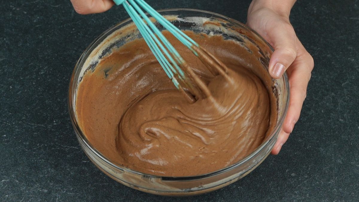 glass bowl of chocolate batter