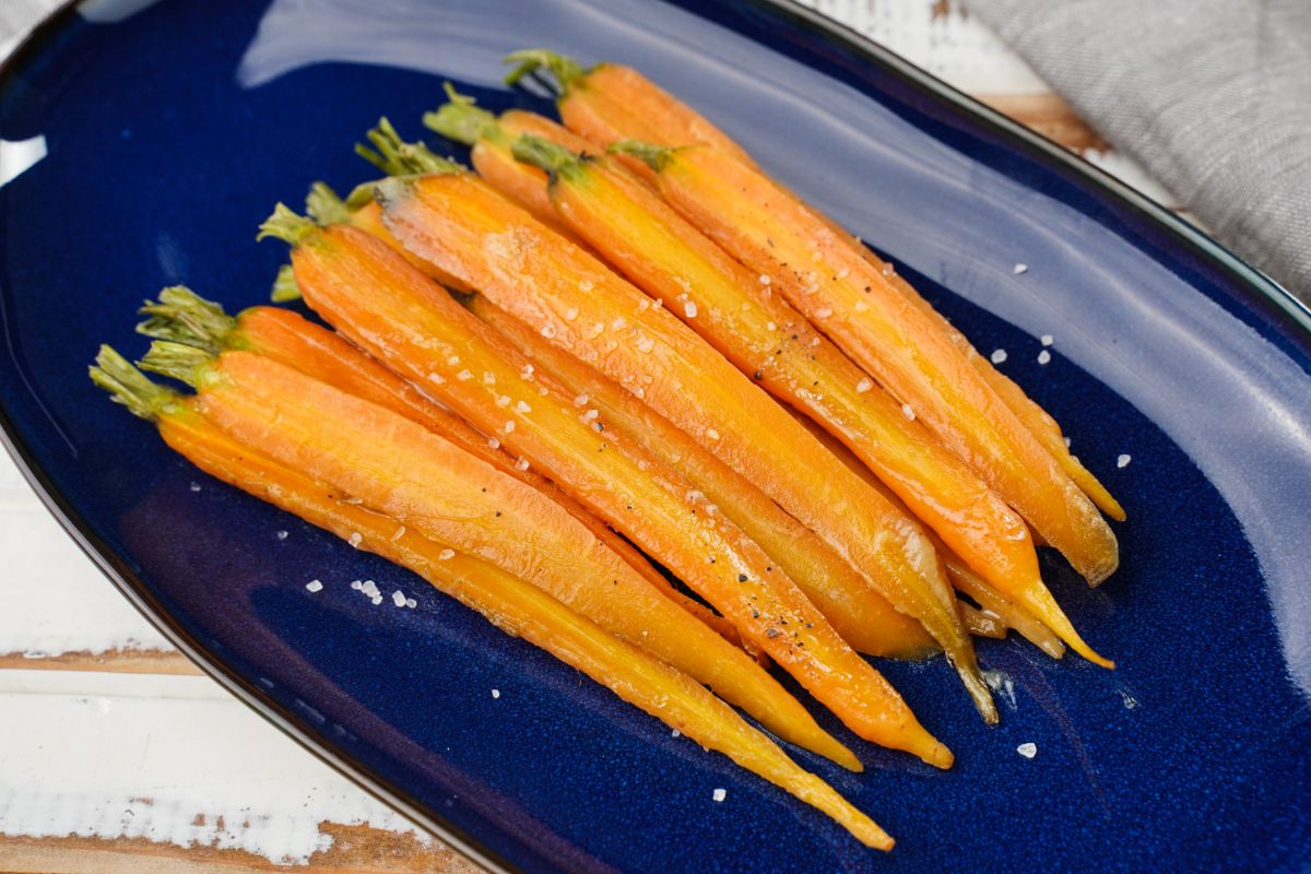 oval blue plate of carrots