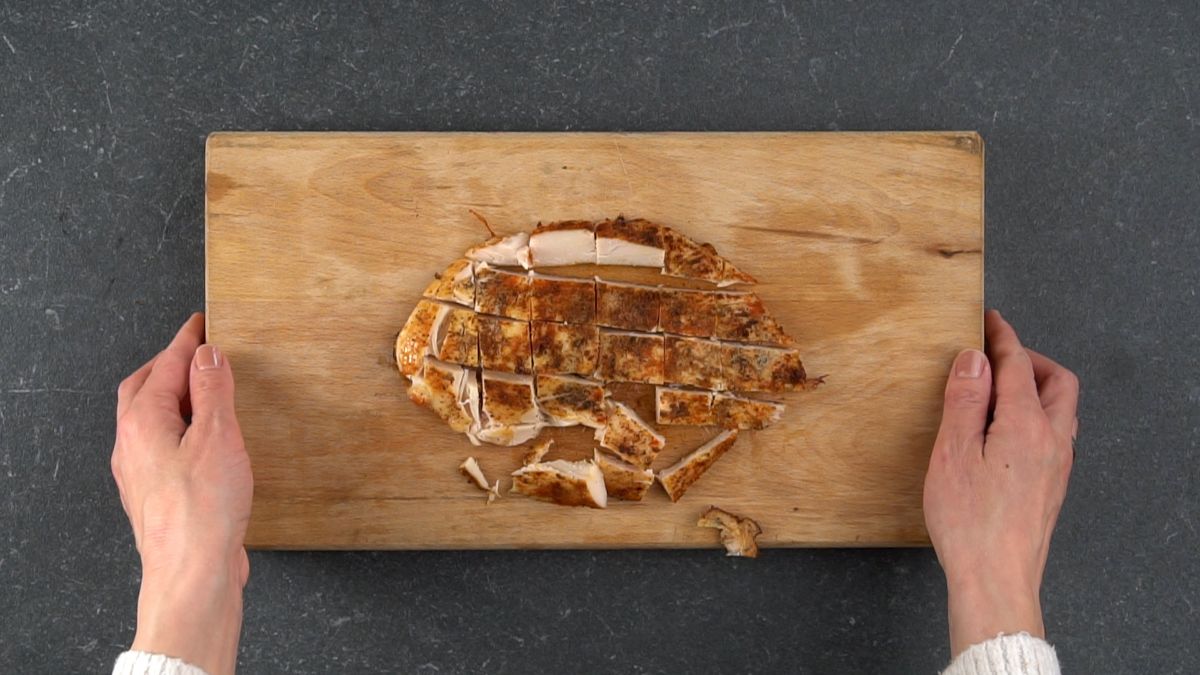 diced chicken on cutting board
