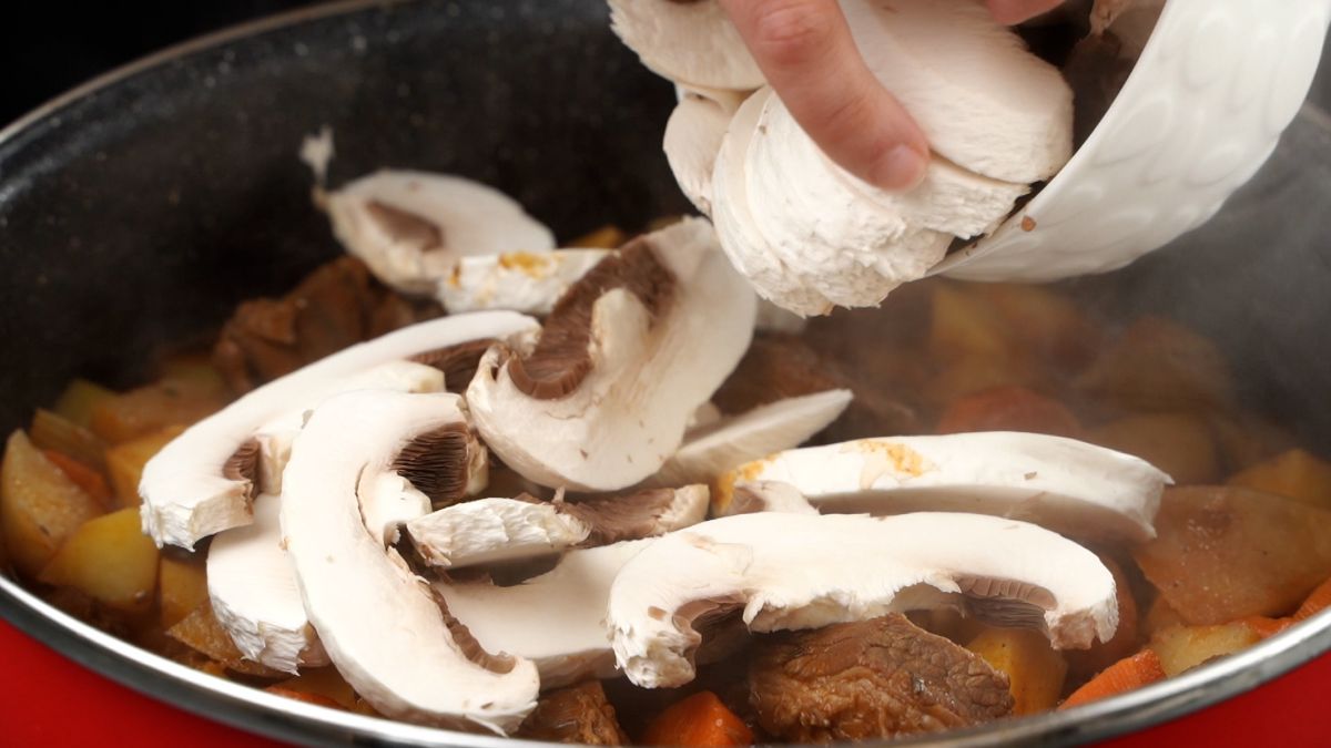 mushrooms on top of stew