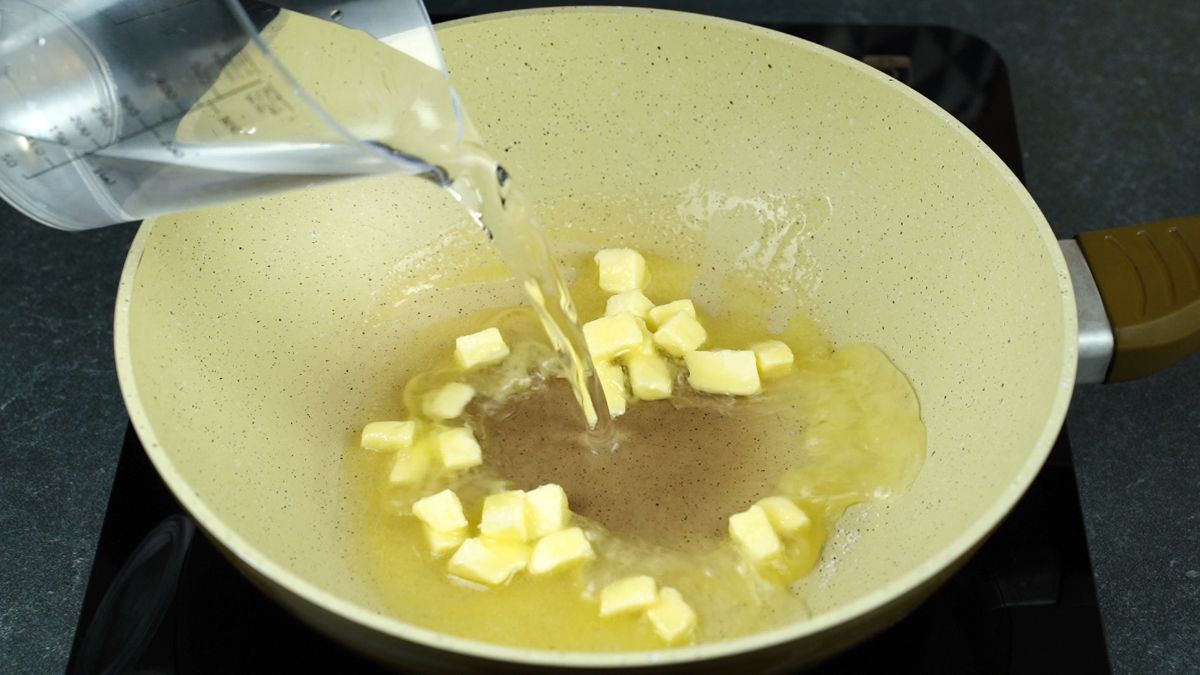 butter and water in skillet