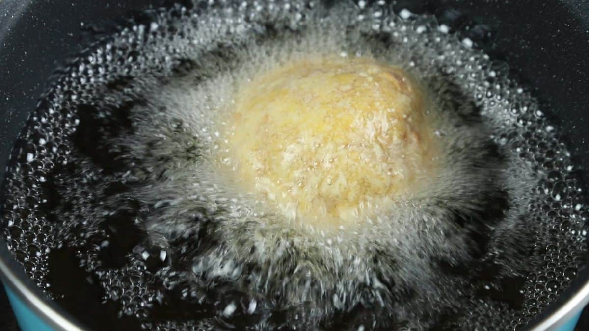 ice cream ball in hot oil