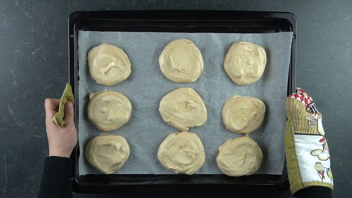 uncooked pavlova on baking sheet