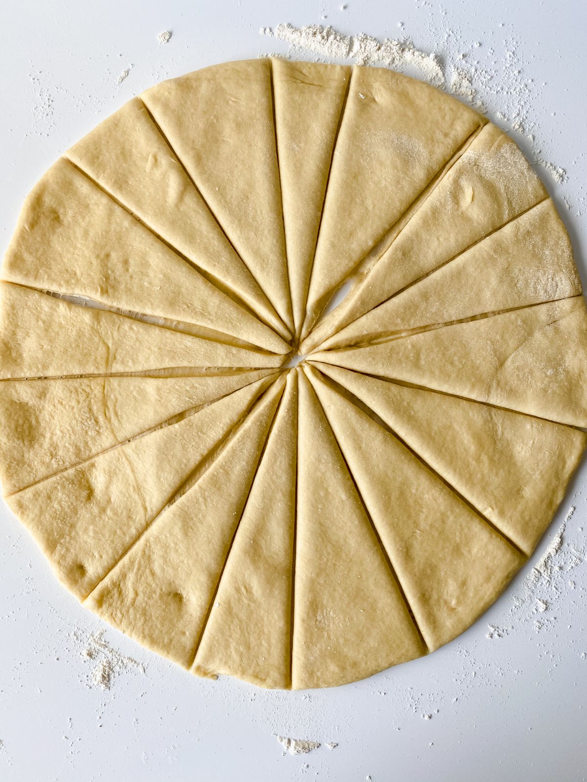 round dough on table cut into triangles