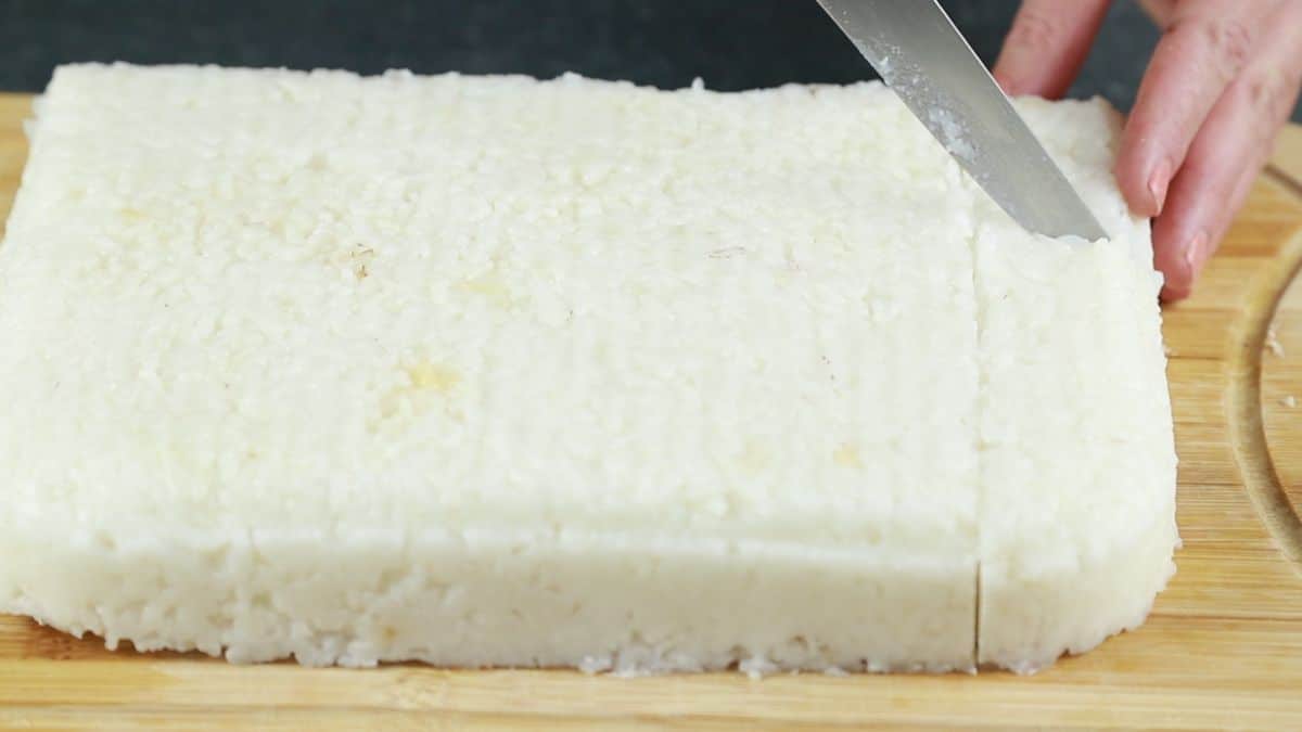 slicing cubes of rice
