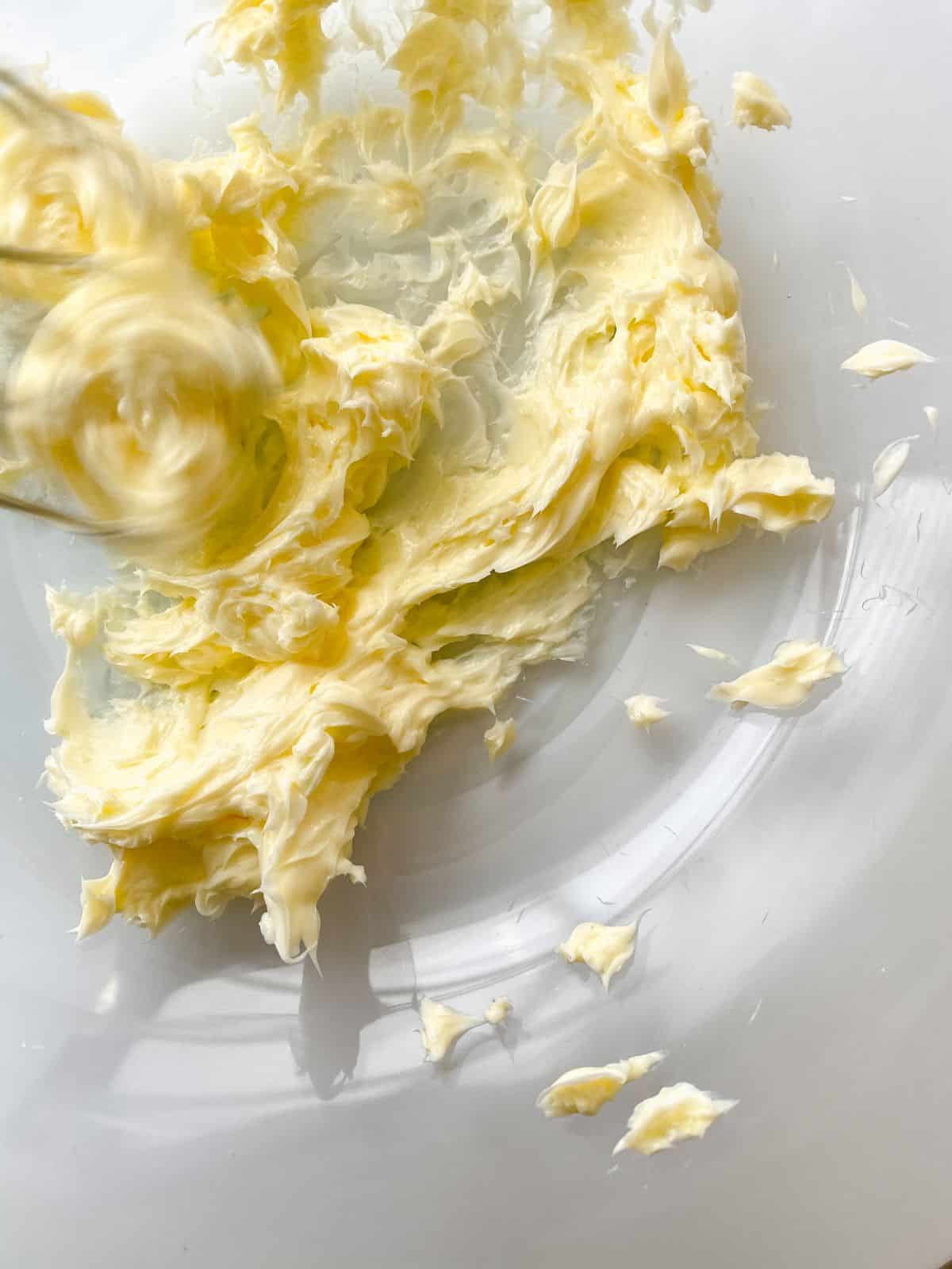 butter creamed in glass bowl