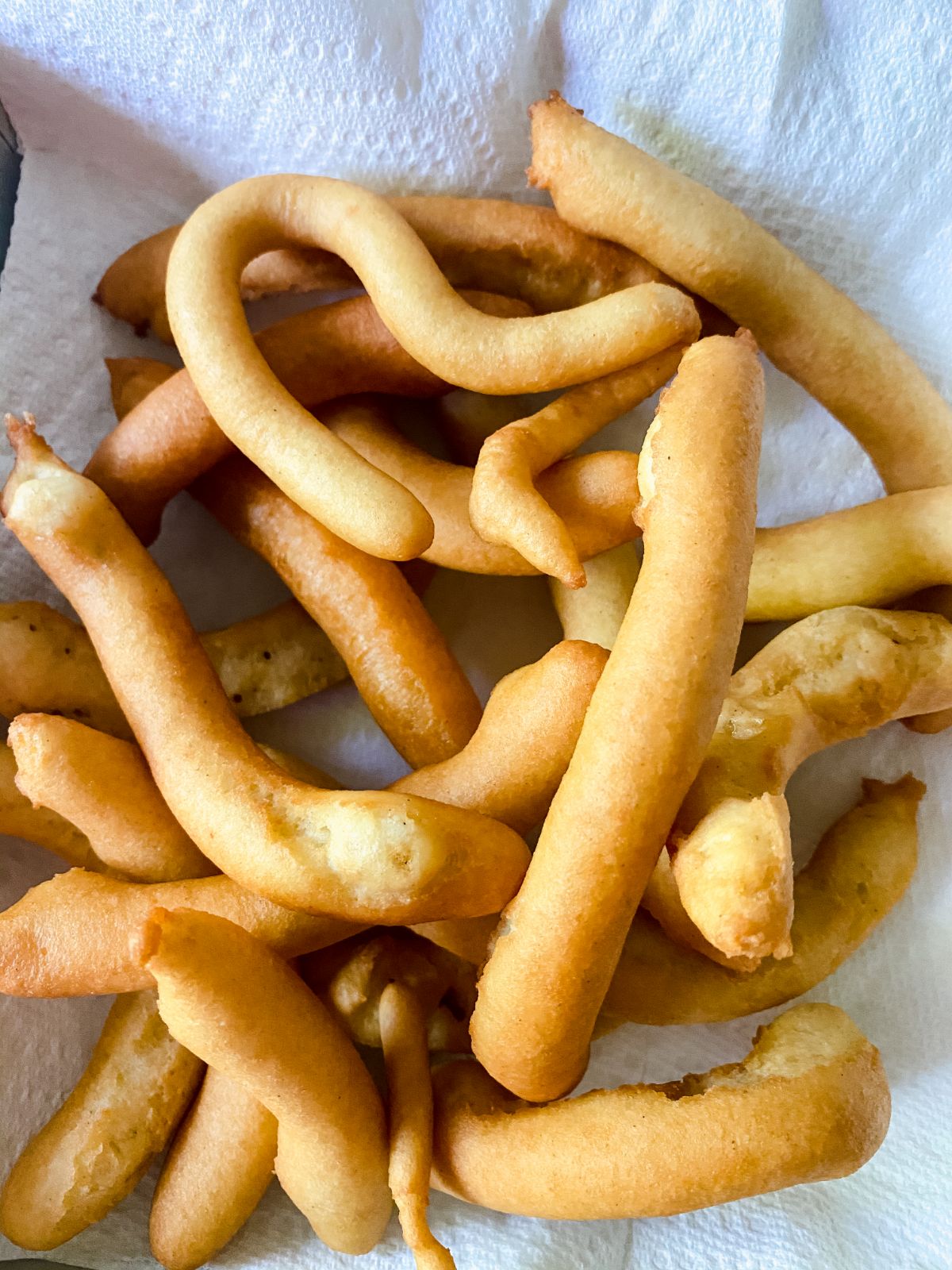 funnel cake fries in white bowl