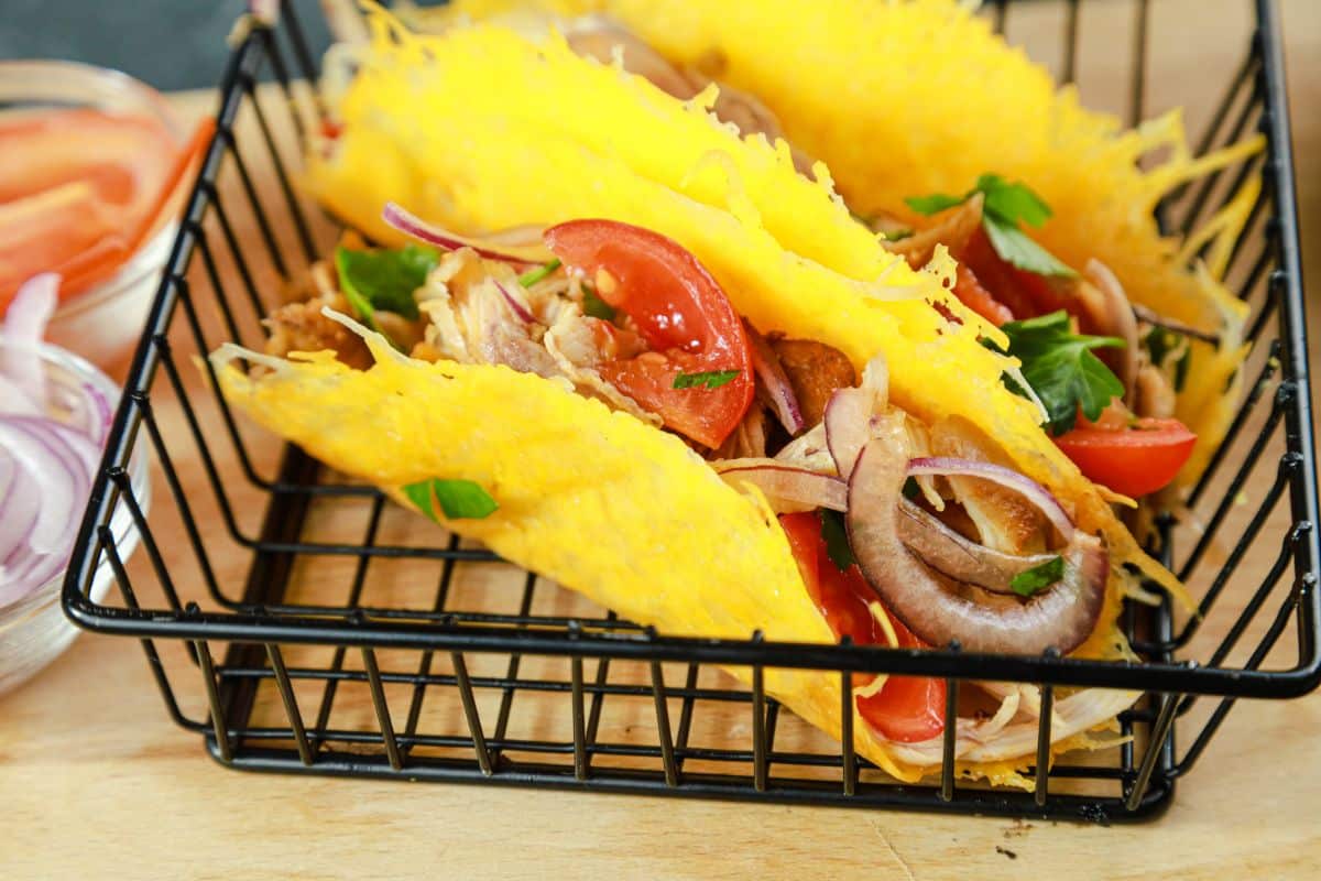 cheese shells on tacos in basket