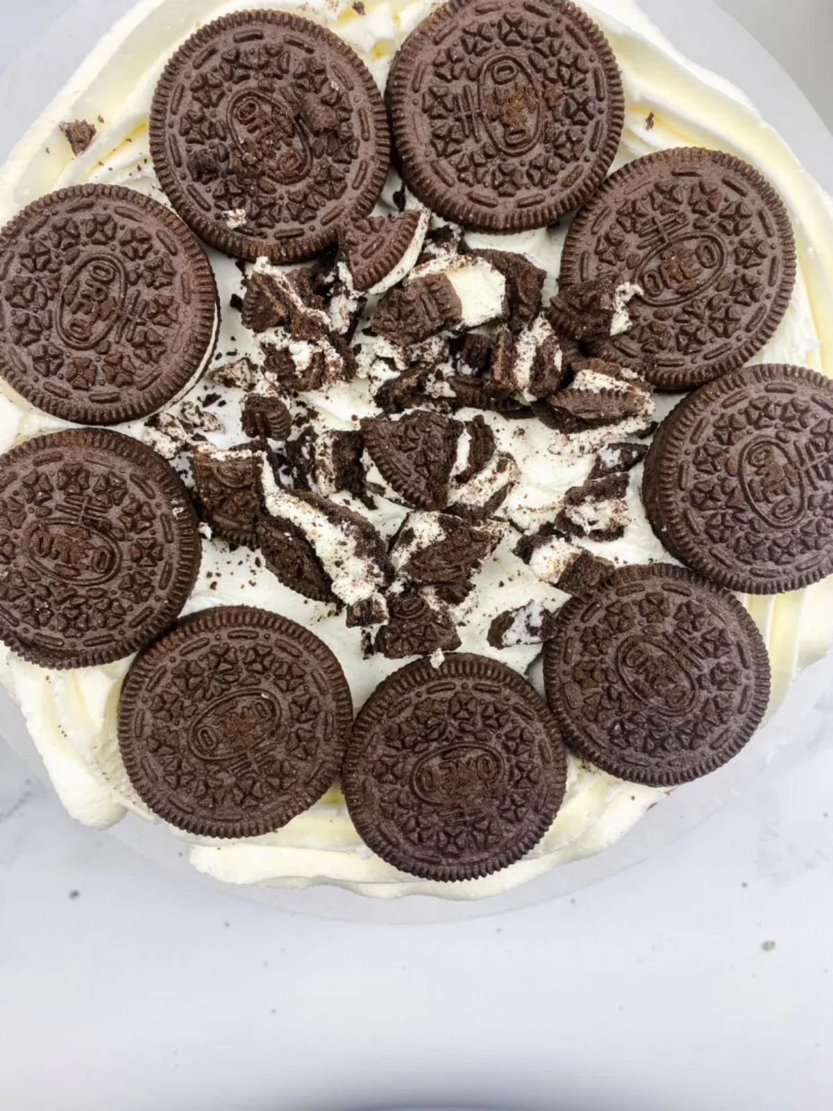 cookies on top of cake layer