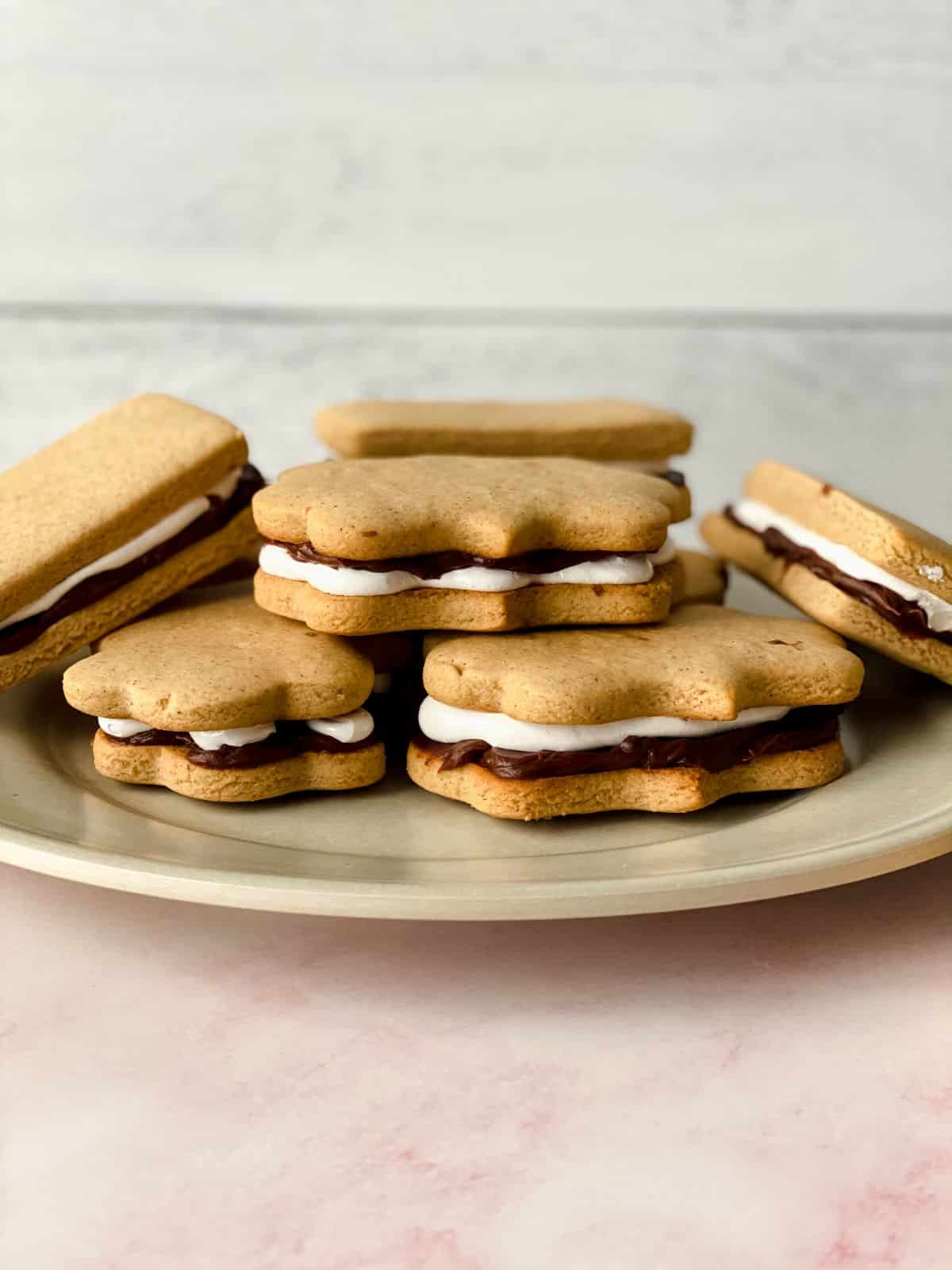 copycat girl scouts s'mores cookies stacked on tan plate