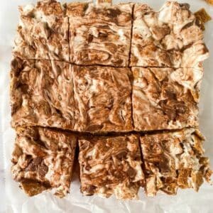 square of cereal bars on parchment paper