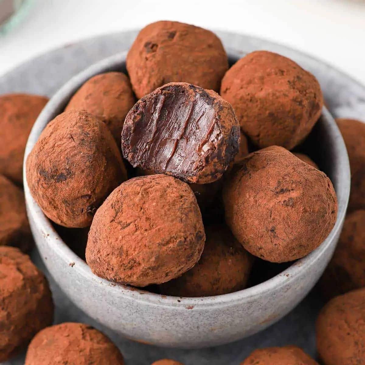 French Chocolate Truffles in a gray bowl.