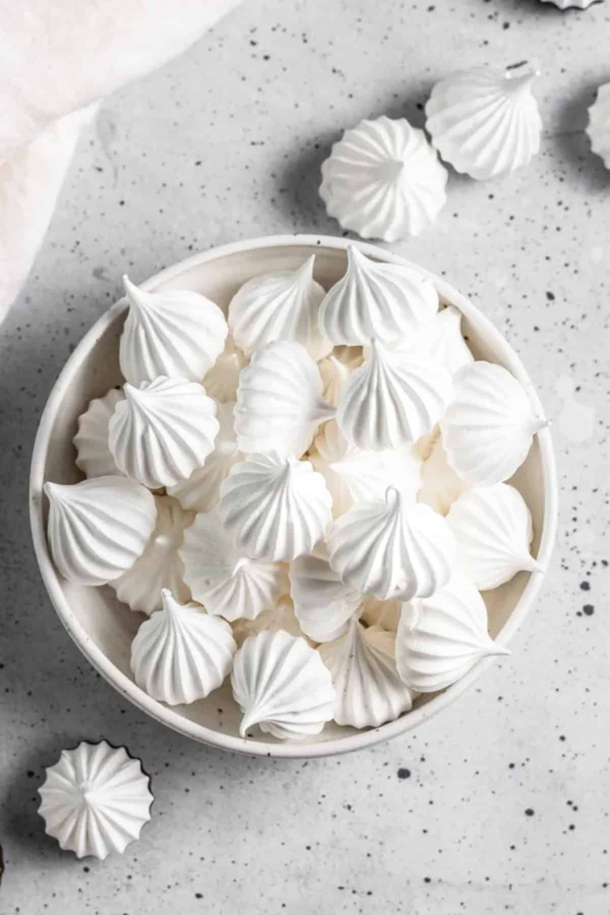 French Meringue Cookies in a white bowl.