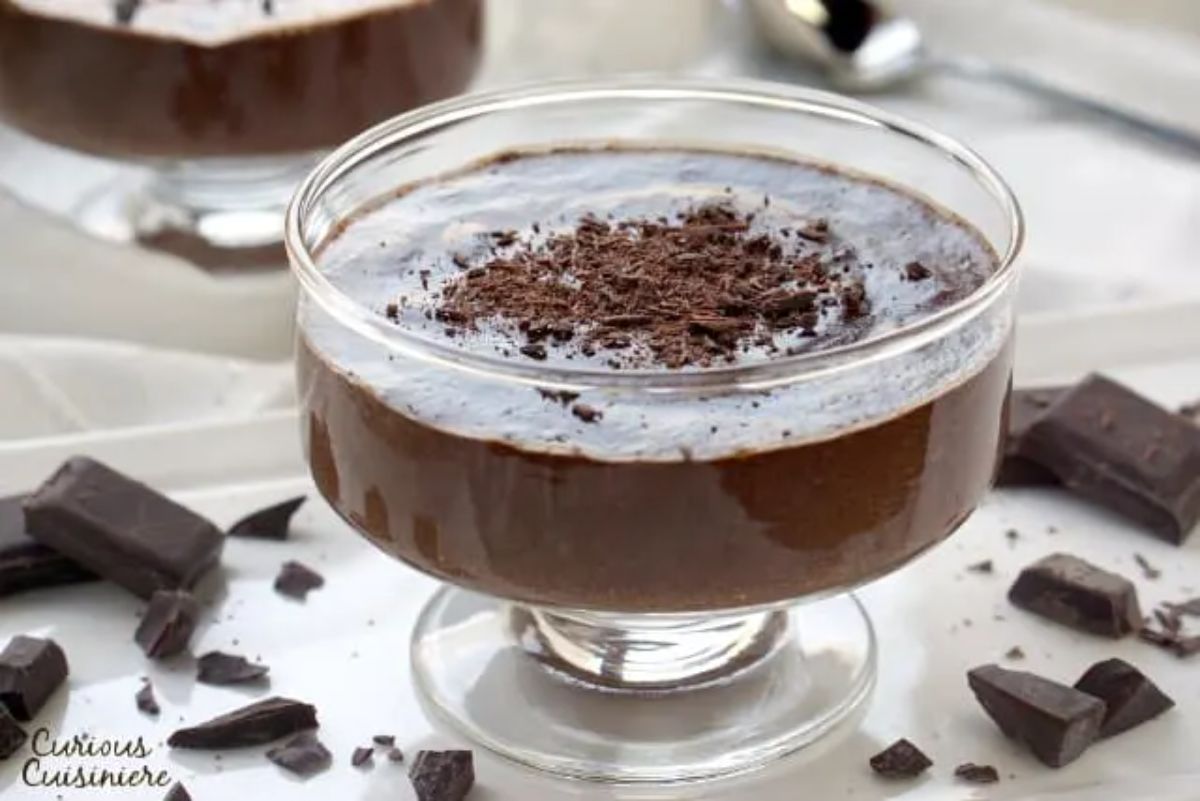 French Chocolate Mousse dessert in a glass tray.