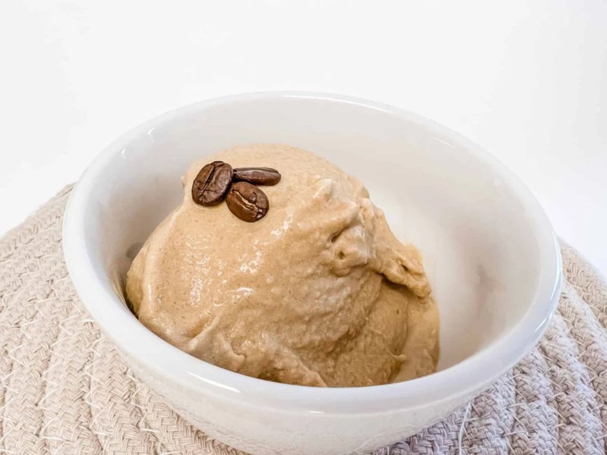 Ninja Creami Coffee Ice Cream in a white bowl.